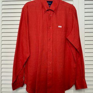 Faconnable Classique Medium Linen Button Down Shirt, red/orange